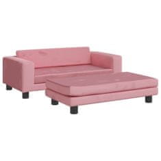 Vidaxl Otroški kavč s stolčkom za noge roza 100x50x30 cm žamet
