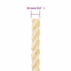 Vidaxl Vrv iz 100 % sisala 16 mm 25 m