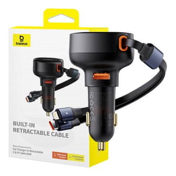 BASEUS enjoyment USB avtomobilski polnilec z USB-C in Lightning kablom 60 W (črn)