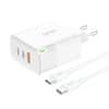 Foneng GAN65 USB-A, 2x USB-C GaN 65W omrežni polnilnik s kablom USB-C (bela)