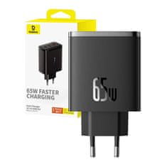 BASEUS omrežni polnilnik os-cube pro 2xusb-c + usb, 65w (črn)