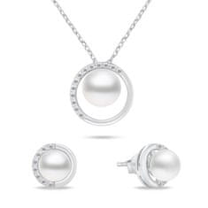 Brilio Silver Eleganten komplet nakita s pravimi biseri SET251W (uhani, ogrlica)