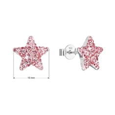 Evolution Group Srebrni uhani Zvezdice s kristali Preciosa 31312.3 svetlo roza