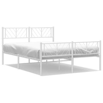 Vidaxl Kovinski posteljni okvir z vzglavjem in vznožjem bel 135x190 cm