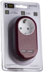 ENTAC razdelilec, 1 x Schuko + 2 x USB, rdeč