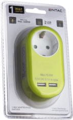 ENTAC razdelilec, 1 x Schuko + 2 x USB, zelen