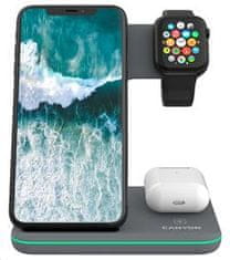 Canyon Brezžični polnilnik WS-303DG,3v1,9V/2A,12V/2A,15/10/7,5/5W izhod, USB-C &gt; USB-A, vkl. AC adapter, siva
