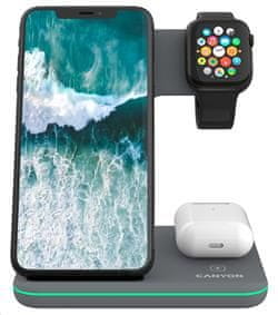 Canyon Brezžični polnilnik WS-303DG,3v1,9V/2A,12V/2A,15/10/7,5/5W izhod, USB-C &gt; USB-A, vkl. AC adapter, siva