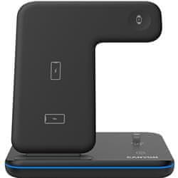 Canyon Brezžični polnilnik WS-302B, 3v1, vhod 9V/2A, 12V/2A, izhod 15W/10W/7,5W/5W, tip C na USB-A, črn