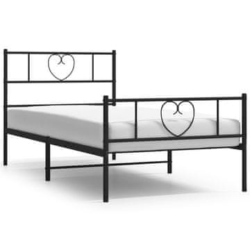 Vidaxl Kovinski posteljni okvir z vzglavjem in vznožjem črn 75x190 cm