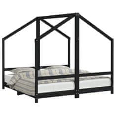 Vidaxl Otroški posteljni okvir črn 2x(80x160) cm trdna borovina