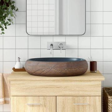 Vidaxl vidaXL Umivalnik za pult, rjav in moder, ovalen, 59x40x15 cm