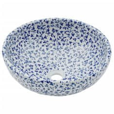 Vidaxl Nadpultni umivalnik bel in moder okrogel Φ41x14 cm keramika