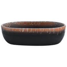 Greatstore Nadpultni umivalnik črn in oranžen ovalen 47x33x13 cm keramika