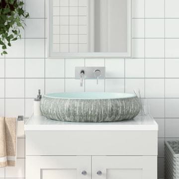 Vidaxl vidaXL Umivalnik za pult, sivo-moder, ovalen, 59x40x15 cm