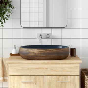 Vidaxl vidaXL Umivalnik za pult, rjav in moder, ovalen, 59x40x14 cm
