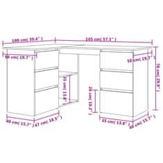 Vidaxl Kotna pisalna miza betonsko siva 145x100x76 cm iverna plošča