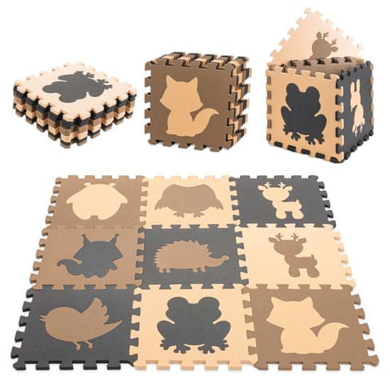 WOWO Penasta poučna puzzle podloga rjava 30 x 30 cm, 9 kosov, idealna za igro in učenje otrok, varni in kakovostni materiali, prostornina 8,67 l.