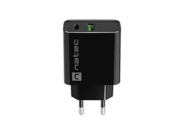 Natec Univerzalni polnilec RIBERA 20W 1X USB-A + 1X USB-C, črn