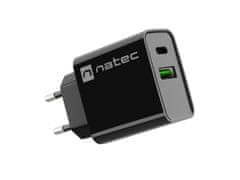 Natec Univerzalni polnilec RIBERA 20W 1X USB-A + 1X USB-C, črn