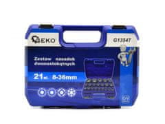 GEKO Vtičnice 8-36mm, komplet 21 kos, CrV, 12-robni v ohišju G13547