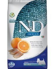 Farmina Granule za pse N&D dog OCEAN (GF) adult mini, sled in pomaranča 2,5 kg