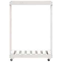 Vidaxl Držalo za polena s kolesi belo 76,5x40x108 cm trdna borovina