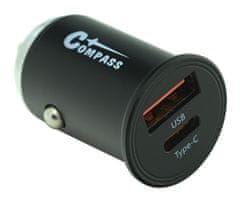 Compass  vtič 12/24V nizek profil QC3/PD3 USB-A/USB-C 30W