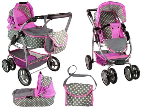 shumee Voziček za punčke Torba za gondolo 2 v 1 Pink Stars