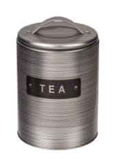 Popron Okrogla kovinska škatla srebrne barve, škatla za kavo, čaj in sladkor
