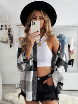 OMG! ženske karirana jakna z dolgimi rokavi Gharan bílá, črna