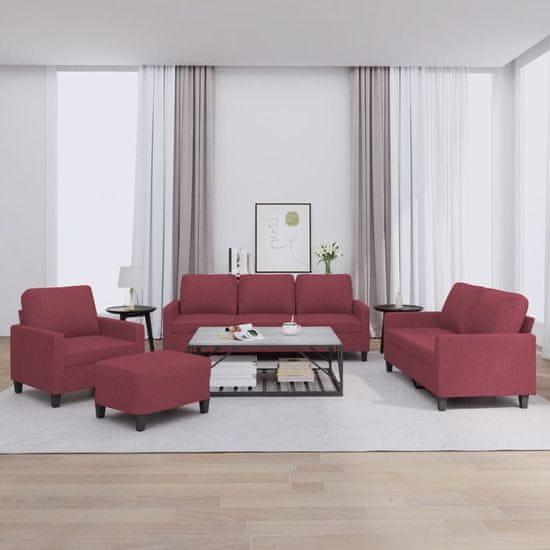 Vidaxl Sedežna garnitura 4-delna z blazinami vinsko rdeče blago
