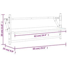 Vidaxl Stenske police s prečkami 2 kosa dimljen hrast 65x25x30 cm