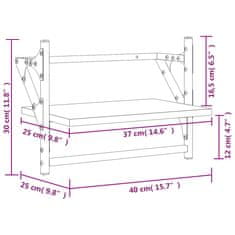 Vidaxl Stenske police s prečkami 2 kosa črne 40x25x30 cm