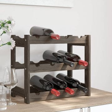 Vidaxl vidaXL Stojalo za vino za 12 steklenic, sivo, masivni borov les