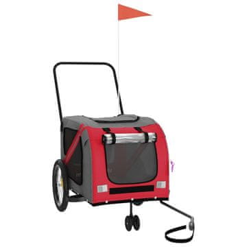 Vidaxl Kolesarska prikolica za hišne ljubljenčke rdeča in siva