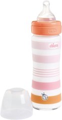Chicco Steklenička za dojenčke steklo Well-being silikon 240 ml deklica