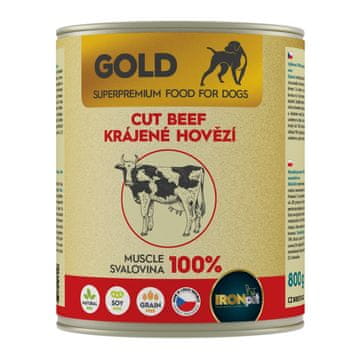 IRONpet Gold Dog Goveja narezana mišica, v konzervi 800 g