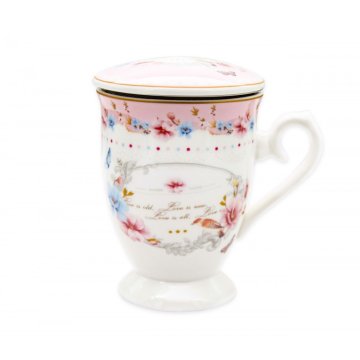 Bella Fiore Porcelanski vrč s sitom in pokrovom 300ml RETRO FLOWER