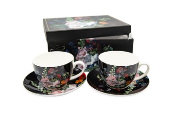 Bella Fiore Šapo 280ml porcelan komplet 2 kosa FLOWER črna