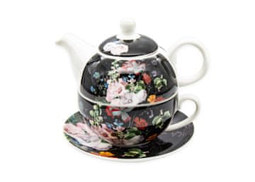 Bella Fiore Porcelanski čajnik 450ml + vrč 350ml FLOWER črn