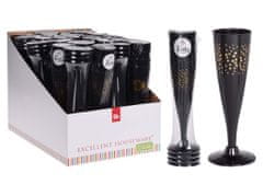 Kozarci za šampanjec Party 130ml, komplet 4 kosov, 60x175mm, črni z zlato barvo