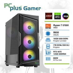 PCplus Gamer namizni računalnik, R7 5700X, 16GB, 1TB, RTX4070, DOS (144994)
