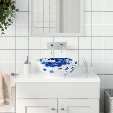 Vidaxl vidaXL Umivalnik za pult belo-moder okrogel Φ41x14 cm