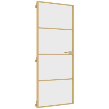 Vidaxl Notranja vrata ozka zlata 83x201,5cm kaljeno steklo in aluminij