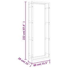 Vidaxl Stojalo za drva 80x28x222 cm nerjaveče jeklo