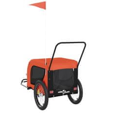Vidaxl Kolesarska prikolica za psa oranžna in črna oxford blago železo