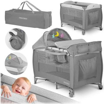 Ricokids Potovalna otroška posteljica + vzmetnica + torba 125x65x78cm RK-242 siva