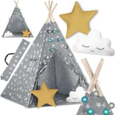 shumee Teepee šotor za otroke z Nukido lučmi - siv z zvezdicami
