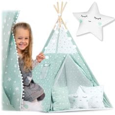 shumee Teepee šotor za otroke z lučkami - mint z zvezdicami
